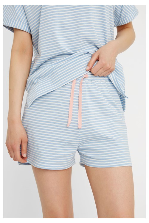 Pantalon de pyjama en coton bio rayures bleues et blanches - Sao-Bio