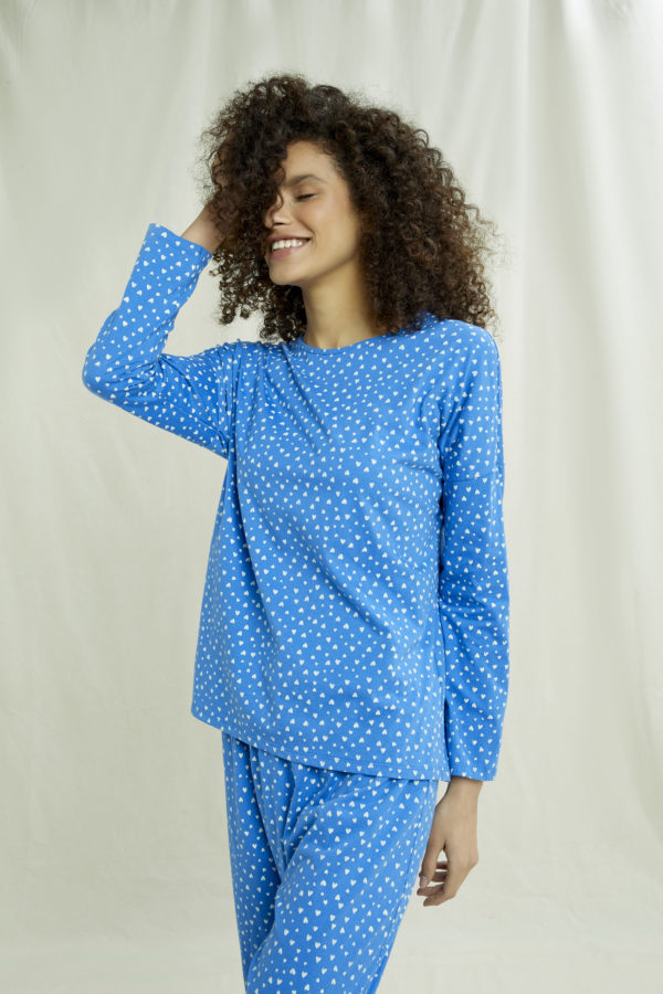 haut pyjama coeurs bleu turquoise coton bio