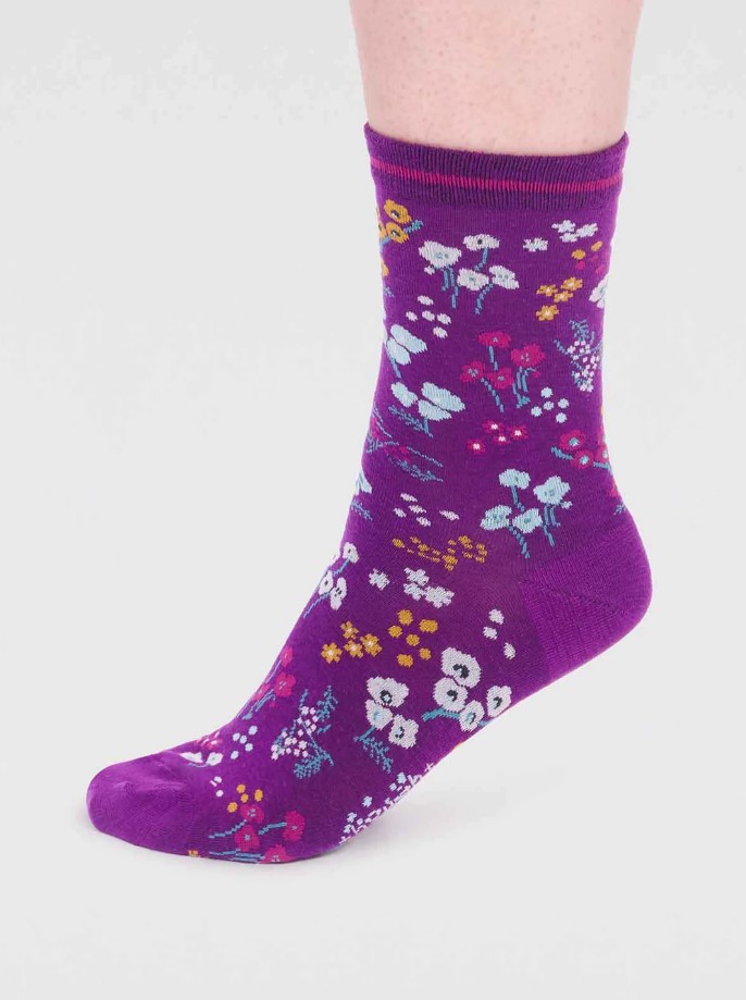 chaussettes florales violet thought