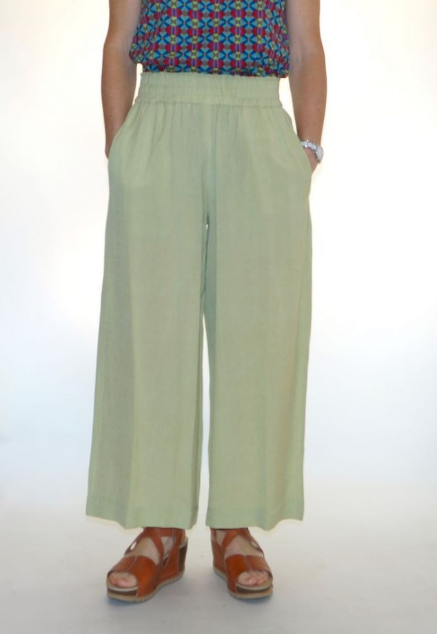 pantalon lin vert orientique