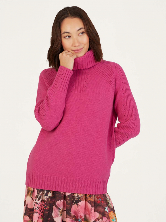 pull à col montant rose magenta thought