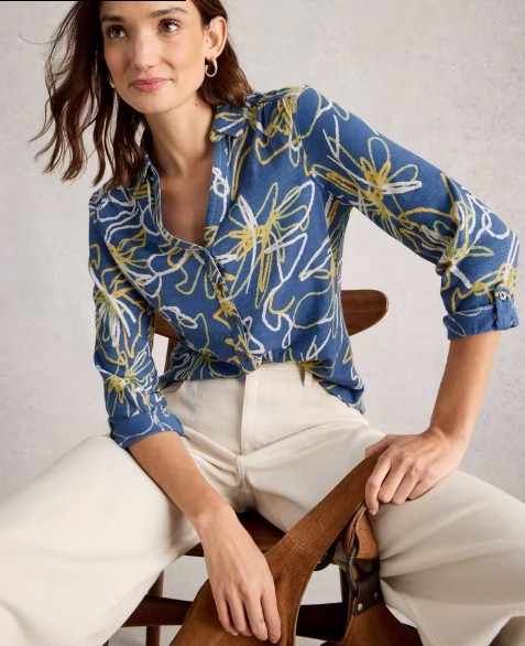 Blouse Annie bleu motifs coton bio White Stuff 4