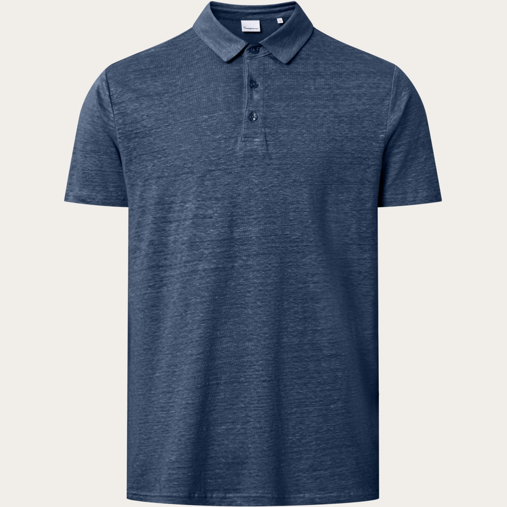 polo lin biologique bleu denim Knowledge Cotton Apparel
