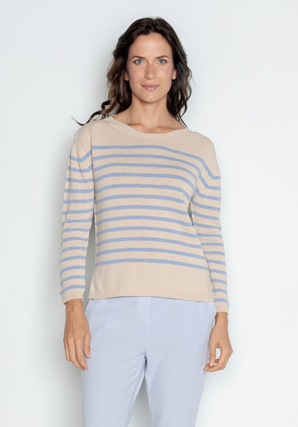 Pull maille rayé bleu ciel coton bio Pou Nou