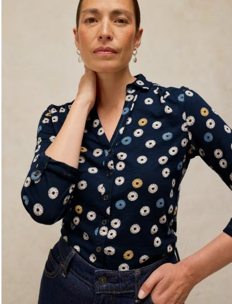 Blouse Annie bleu marine motifs white Stuff coton bio