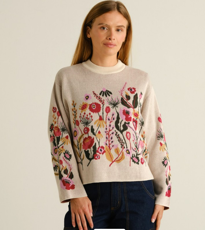 Pull Limhamn fleurs vanille