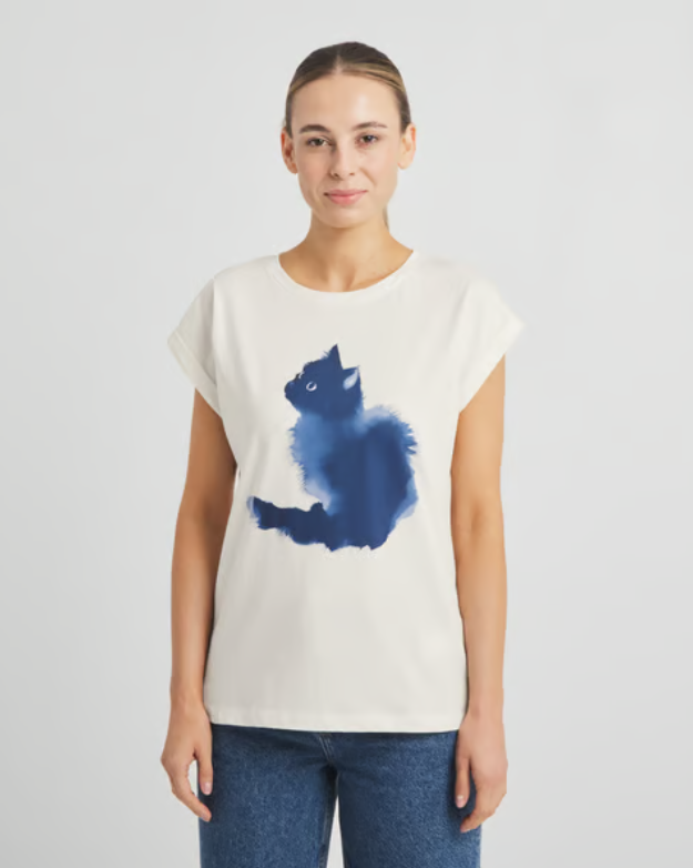 Tshirt chat bleu coton bio Dedicated